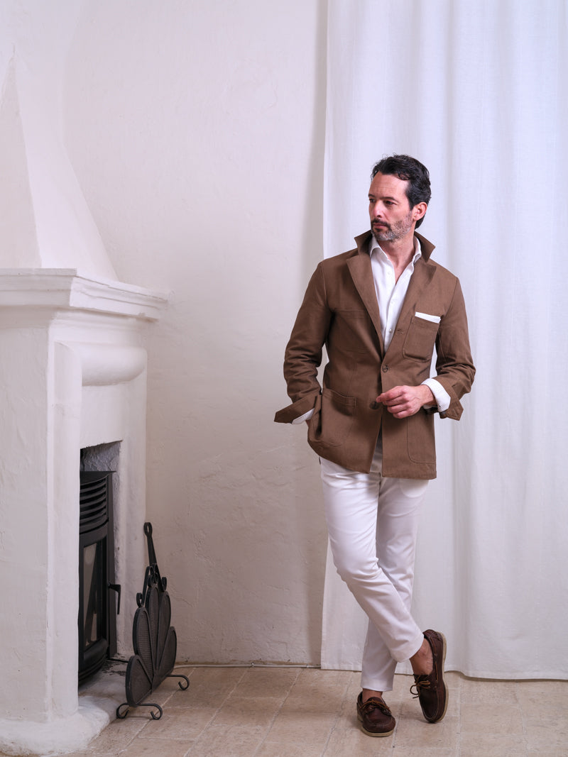 Men's Tailored Cotton Safari Jacket in Ochre | Iconazero – ICONAZERO