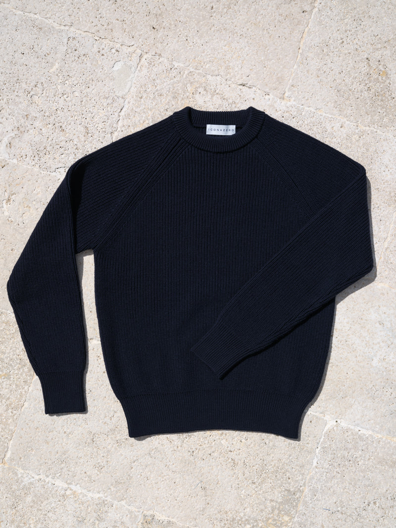 MEDIANO | GIROCOLLO RAGLAN | LANA VERGINE | BLU ZERO